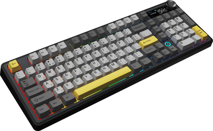 Бездротова механічна клавіатура Ajazz AK980 V2 Gift Switch V2 Black Grey Yellow (AK980-V2-G-BGY)