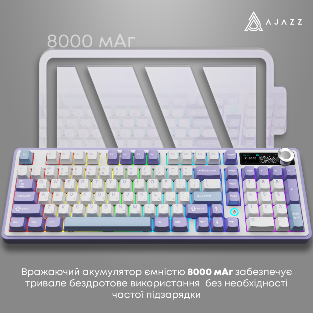 Бездротова механічна клавіатура Ajazz AK980 Clear Sky Switch - Purple (AK980-CS-PWB)