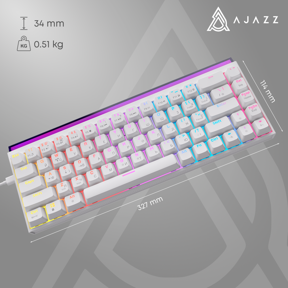 Дротова механічна клавіатура Ajazz NK68 Red switches White (NK68-R-W)