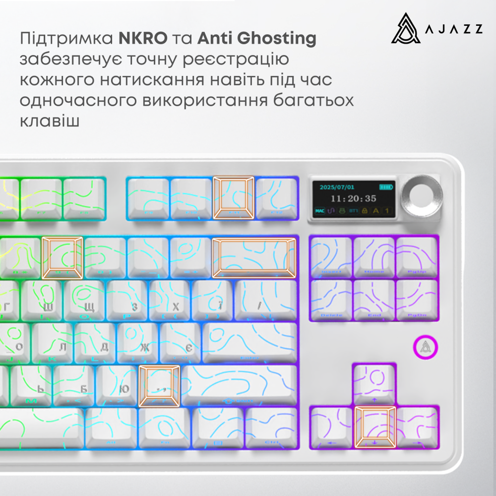 Бездротова механічна клавіатура Ajazz AK870 V2 Side Contour White (AK870-V2-S-W)
