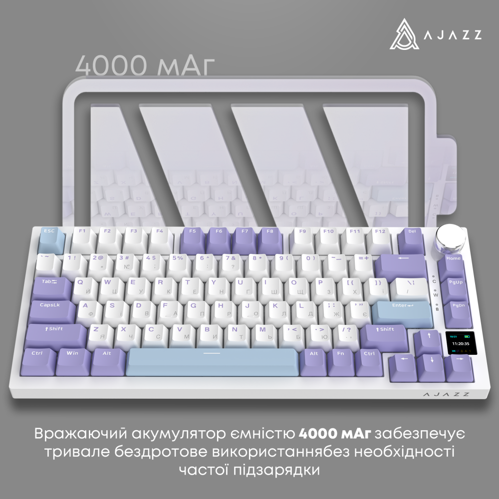 Бездротова механічна клавіатура Ajazz AK820 PRO 75% Flying Fish Switch White RGB (AK820PRO-FF-PWB)