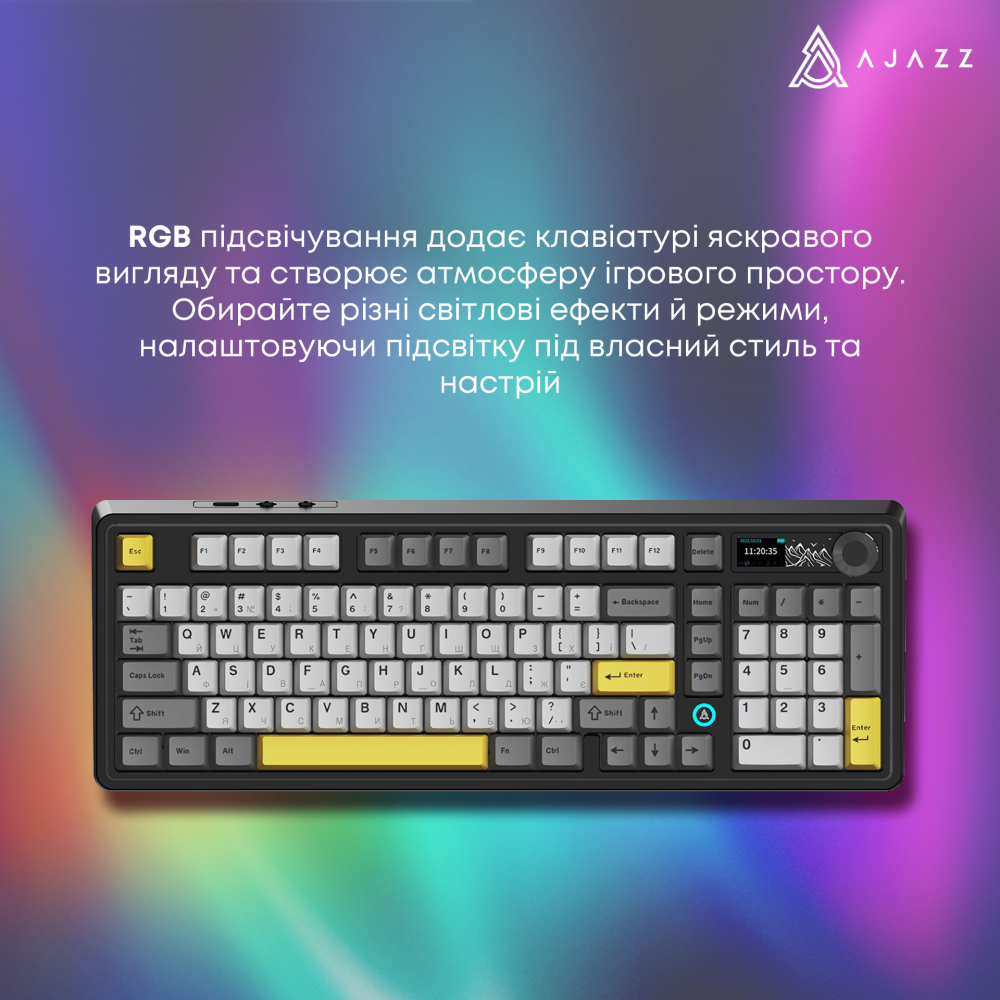 Бездротова механічна клавіатура Ajazz AK980 V2 Gift Switch V2 Black Grey Yellow (AK980-V2-G-BGY)